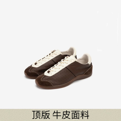 牛皮版~芭蕾德训鞋软底女鞋年新款小众休闲拼色复古运动鞋