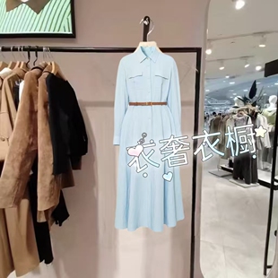 女装2026春新款天丝麻大摆量蓝色翻领女士连衣裙1H2990161-GJ