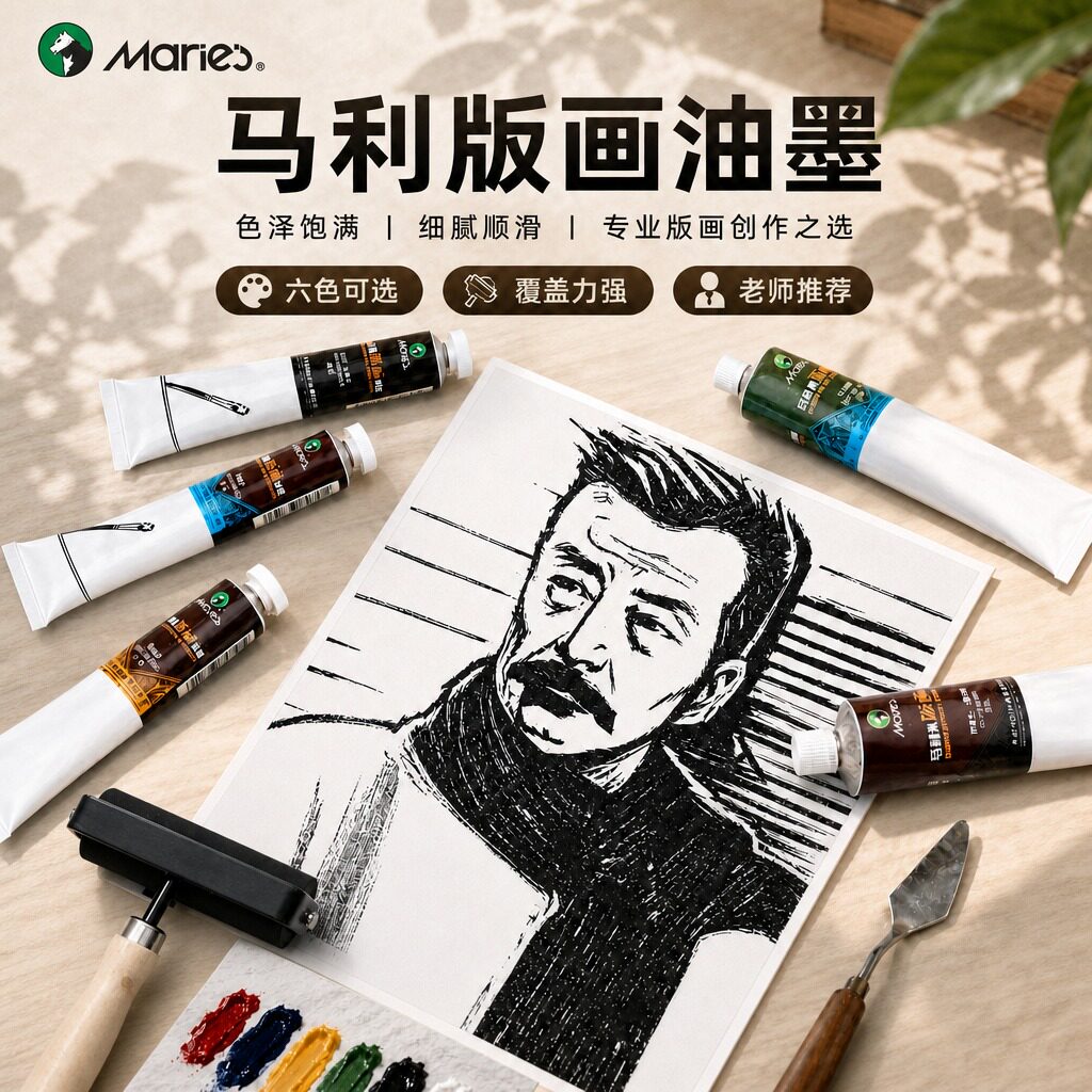 马利牌版画油墨颜料50ml彩色油墨版画工具套装老师推荐黑色油墨