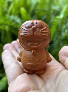 天然崖柏木雕刻叮当猫哆啦A梦手把件可爱卡通手办桌面文玩小摆件