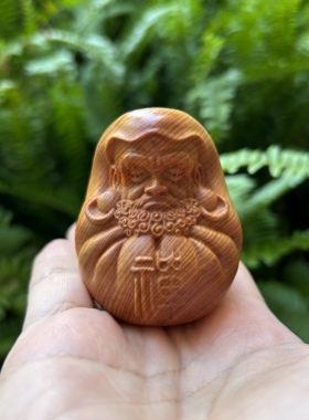 天然崖柏木雕刻达摩祖师佛像文玩手把件禅意家居装饰桌面盘玩摆件