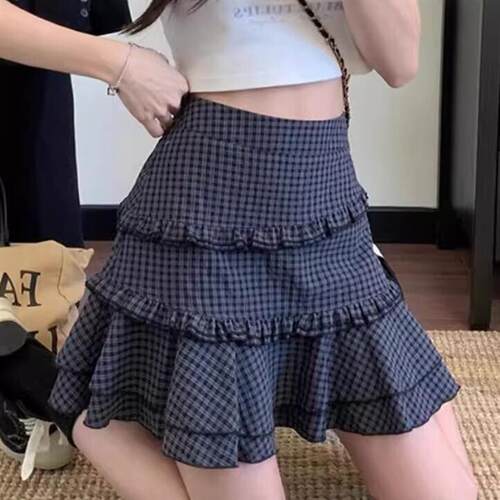 韩系格子半身裙女夏季薄款2026新款高腰显瘦a字蛋糕裙子辣妹短裙