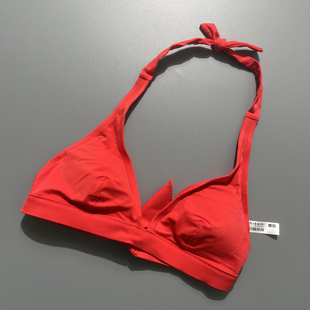 日本女比基尼复古印花分体泳衣挂脖沙滩度假bikini带胸垫