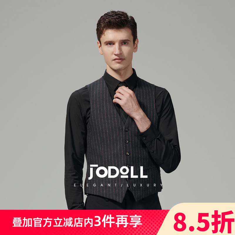 乔顿男商务修身竖条纹绵羊毛马甲