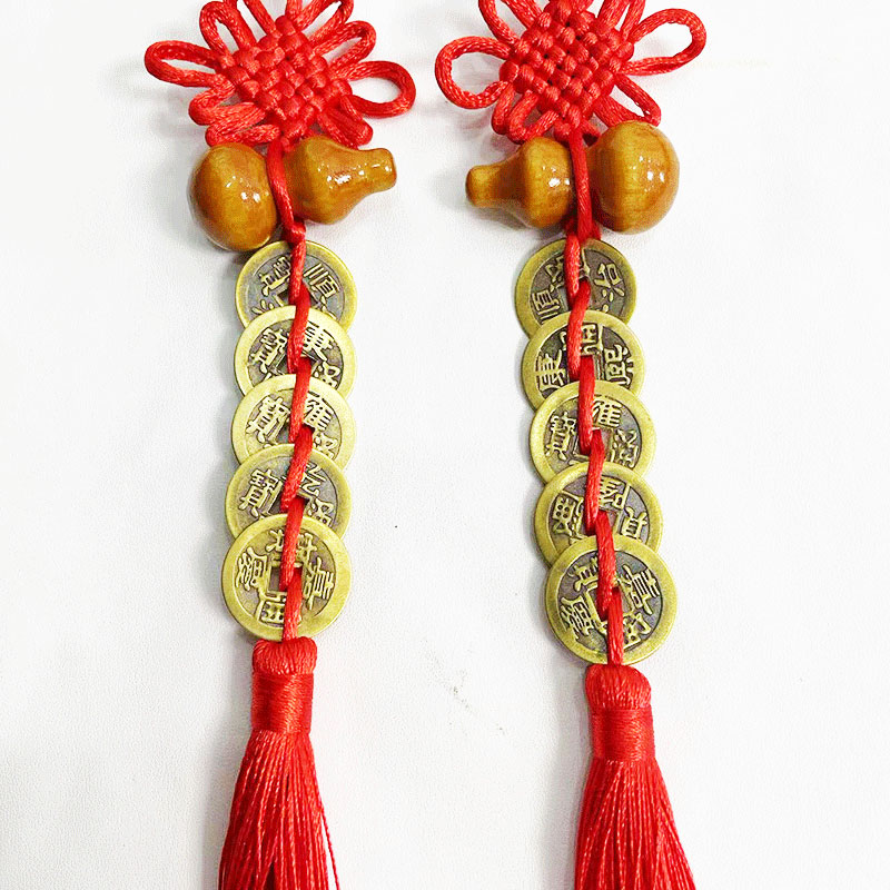 门对门桃木葫芦中国结葫芦纯铜五帝钱挂件车挂房门卧室客厅玄关