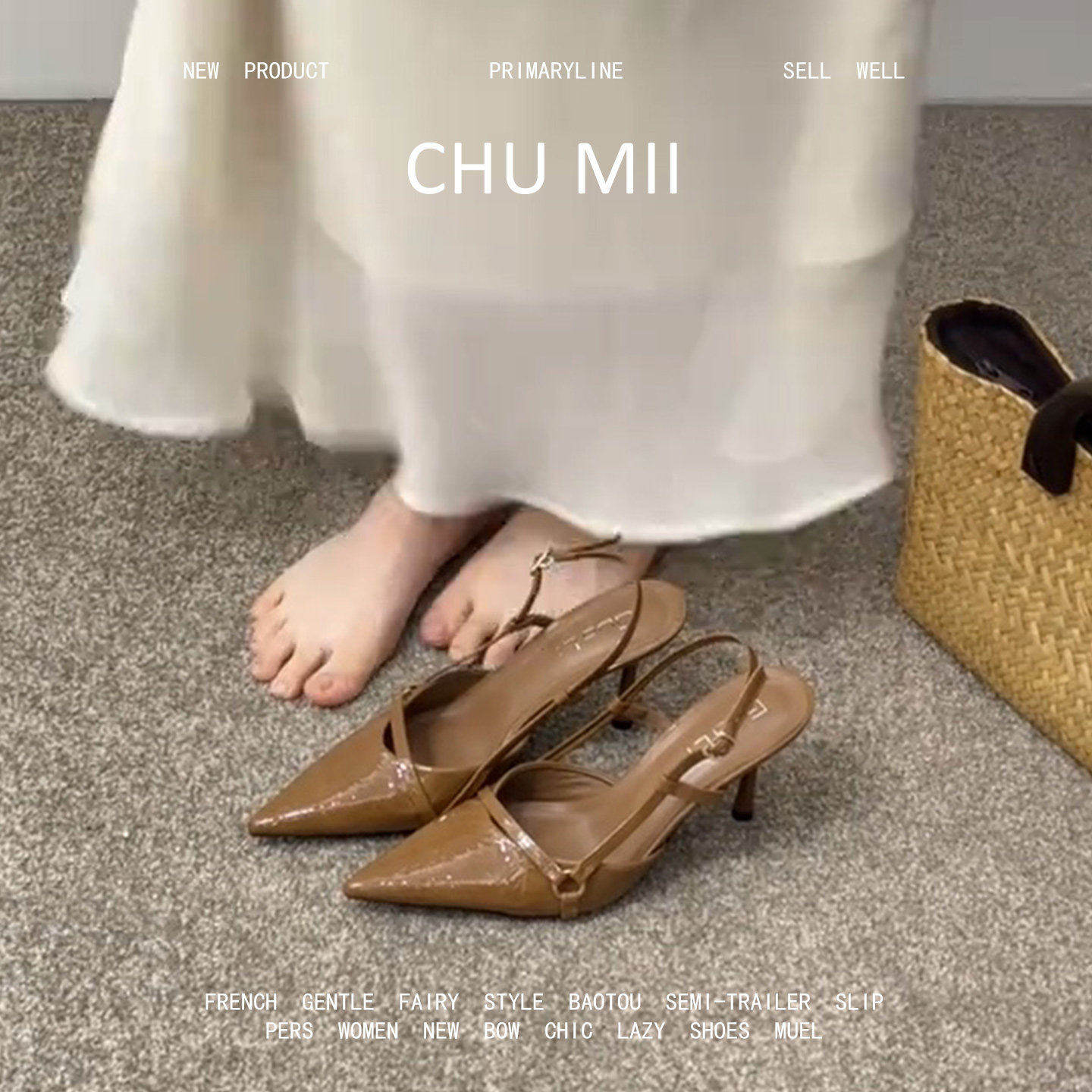 羊皮版~韩系绝美细跟浅口单鞋女尖头皮带扣高跟鞋性感后绊带凉鞋