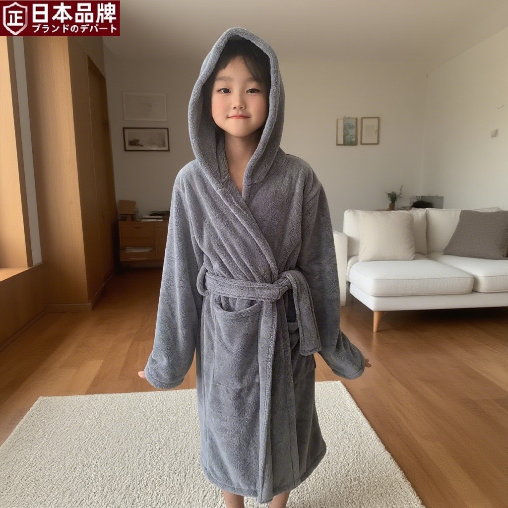 日本进口儿童斗篷浴巾珊瑚绒浴巾柔软卡通动物儿童斗篷可穿舒适睡