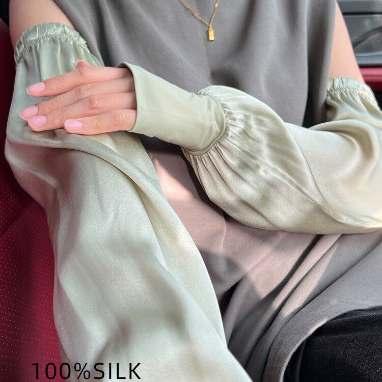 织造局宽松舒适天然100%桑蚕丝纯色防晒袖套女夏季真丝防紫外线冰