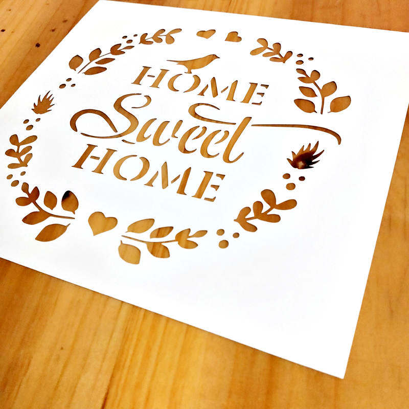 Home Sweet Home清新花环镂空模板拓印平涂创意美术涂鸦型染760