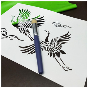 鹤镂空模板拓印涂鸦手绘国风