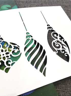 圣诞节日球手工制作创意染卡卡片制作圣诞喷雾型版拓印模板296