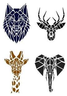 手工制作DIY镂空染卡上色手绘T恤几何动物遮蔽板象狼长颈鹿513