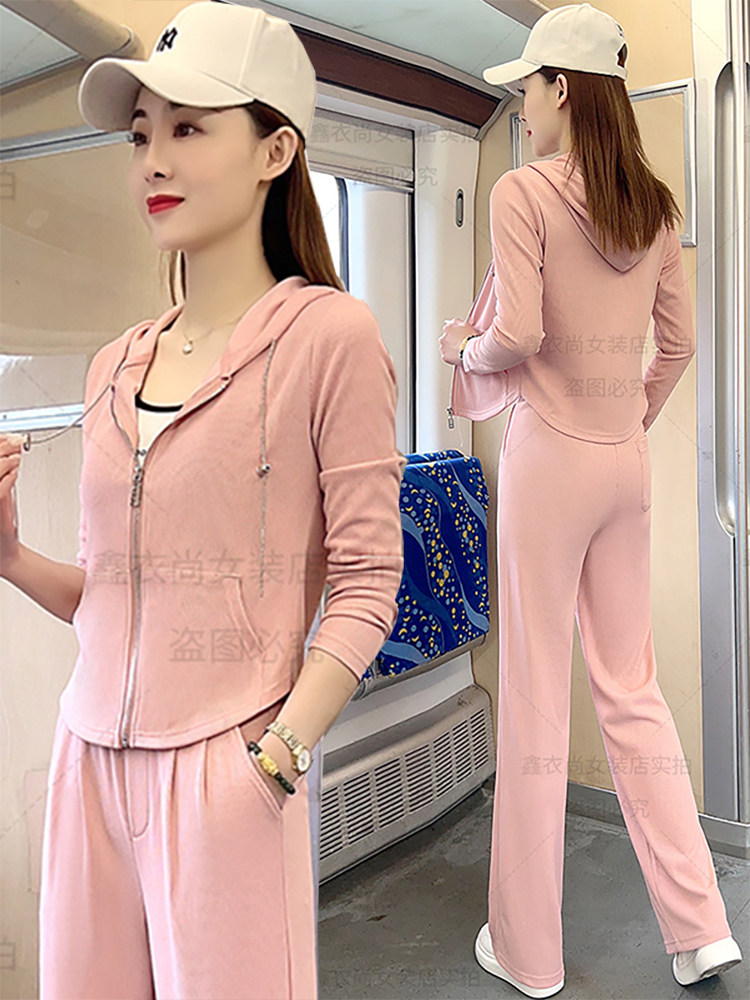 时尚休闲连帽运动服套装乔丹适用女秋装洋气减龄修身小个子两件套