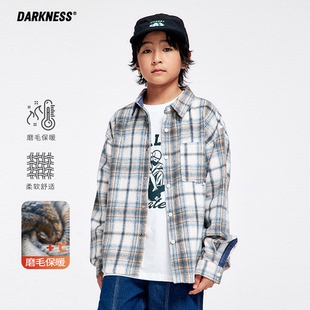 儿童中大童休闲衬衣外套 复古街头女男童格子磨毛衬衫 DK童装 春秋装