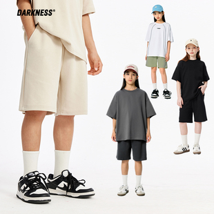 儿童中大童休闲运动裤 DK童装 短裤 高街女男童复古纯色五分裤 25夏款