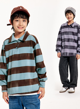 DK童装春秋复古做旧女男童条纹POLO衫中大童儿童痞帅休闲长袖T恤