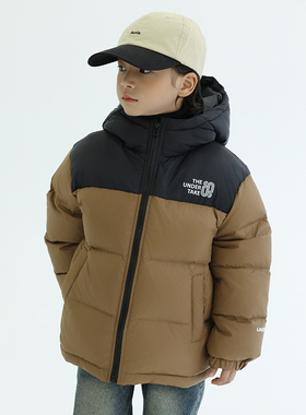 DK童装冬季2025新款女男童冬装拼色羽绒服中大童儿童加厚外套洋气