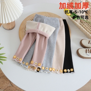 中小童保暖兒童褲 女童加絨打底褲 加厚秋冬裝 外穿洋氣女寶寶棉褲 子