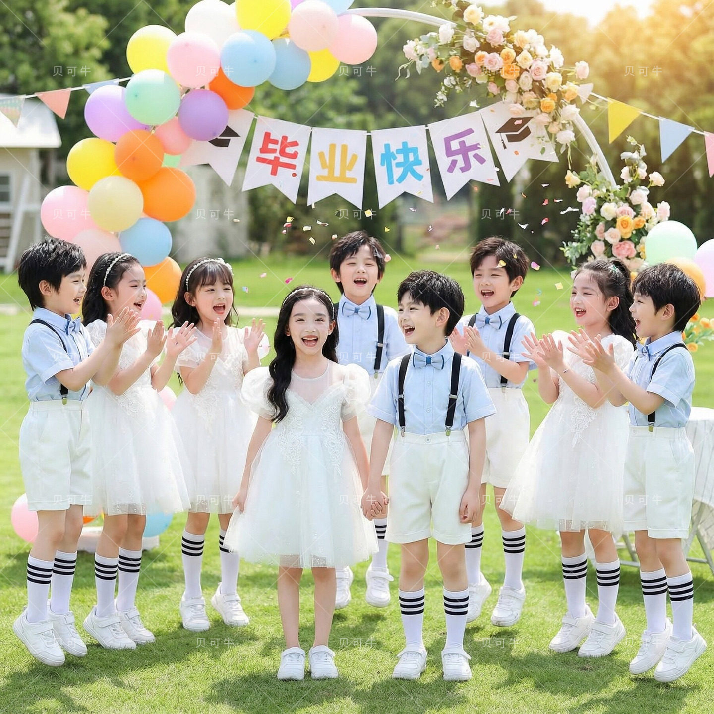 六一儿童演出服幼儿园毕业照男童礼服女童白色公主蓬蓬裙表演服装