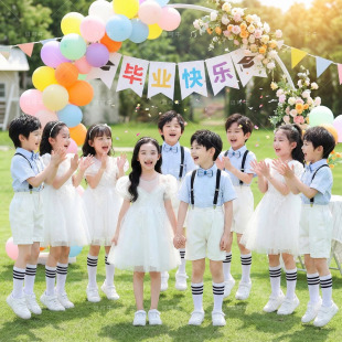 六一儿童演出服幼儿园毕业照典礼服女童白色公主蓬蓬纱裙表演服装