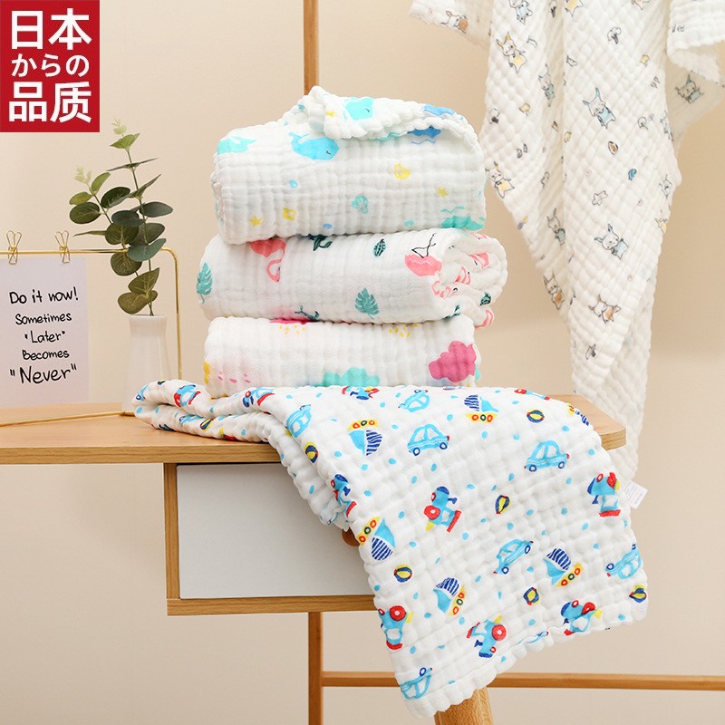 日本进口婴儿浴巾六层纱纯棉小孩洗澡盖毯宝宝吸水儿童被婴童纱布