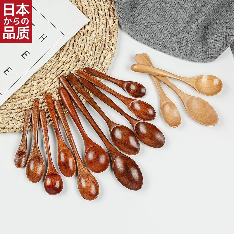 日本进口实木木勺 多规格无漆木勺家用干饭辅食勺咖啡搅拌勺