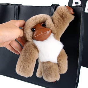 海宁进口獭兔毛小猴子挂件ins真毛可爱毛绒公仔玩偶礼物书包挂件