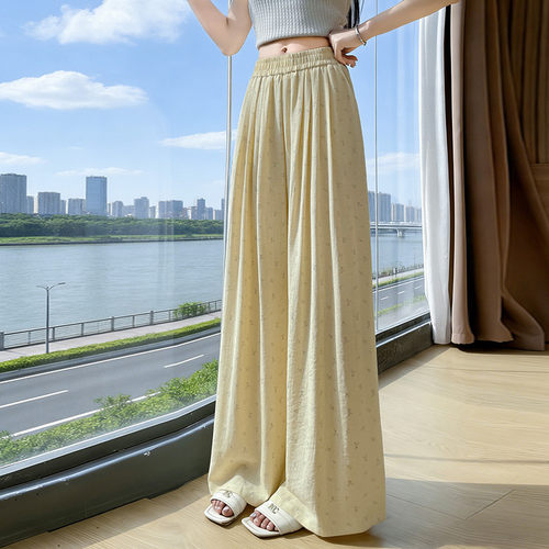 德国甄选现货2026夏季新款棉麻印花阔腿裙裤女高腰垂感休闲裤裙薄