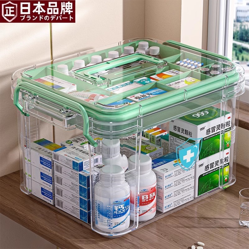 日本多层药箱家庭装医药箱大容量药物收纳盒透明大号医疗急救药盒