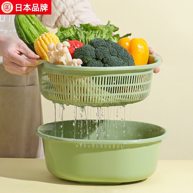 日本厨房沥水篮六件套洗菜盆洗菜篓双层洗菜筐子洗水果盘客厅家用