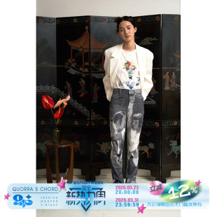 QSC圆点印花人头复古高腰显腿长开衩直筒裤 不退不换 惊喜五折