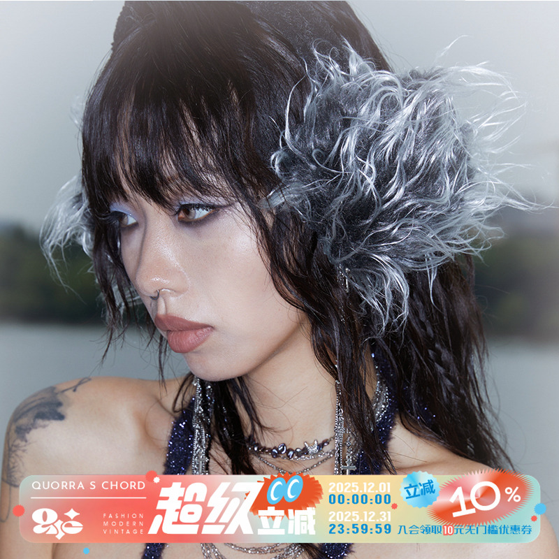 环保皮草渐变银黑耳罩保暖