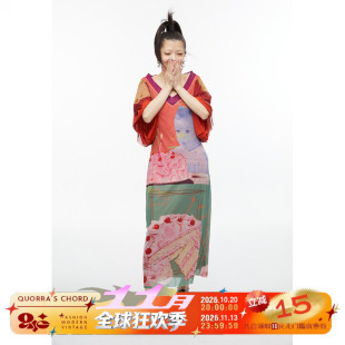 QUORRA S CHORD原创设计庆生蛋糕和服印花连衣裙辣妹气质显瘦长裙