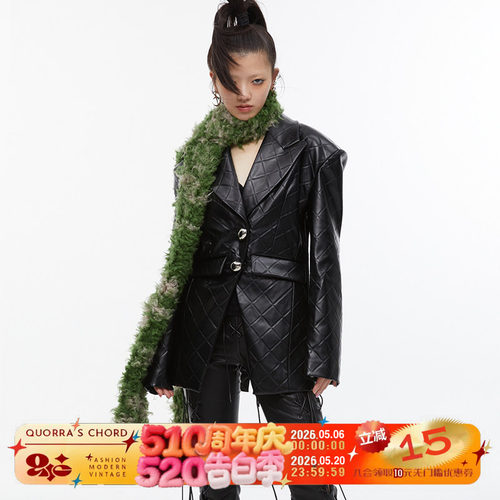 原创设计复古收腰格纹西装外套