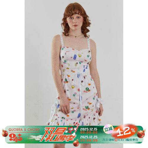 印花拼接织带夏连衣裙