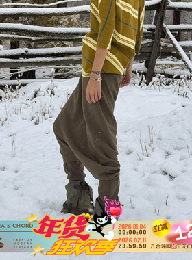 QSC牧徊系列纯棉卡其绿松紧腰落档裤裙两穿随性宽松休闲城市游牧