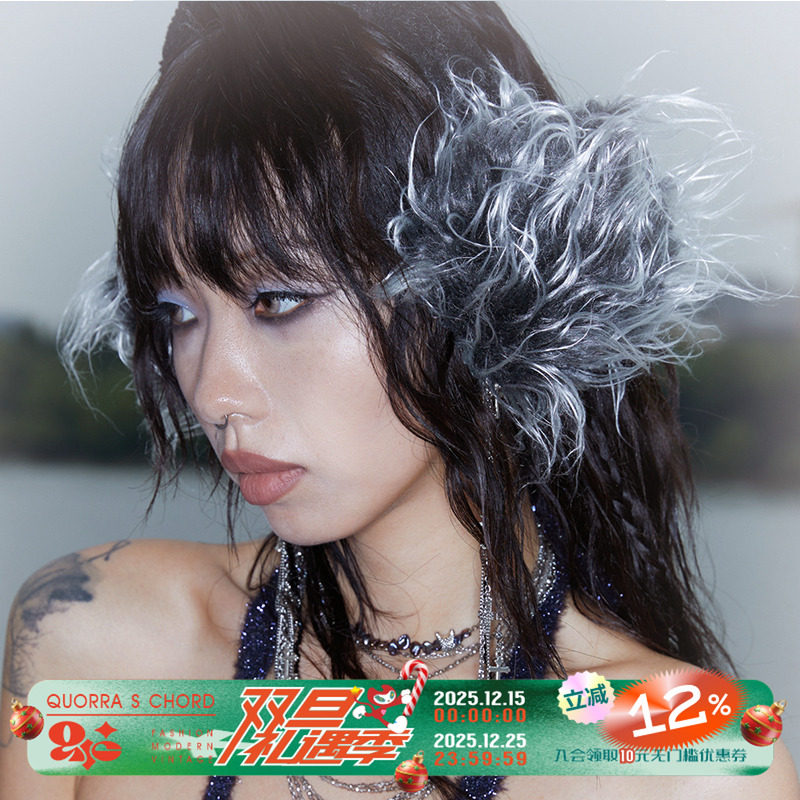 环保皮草渐变银黑耳罩保暖