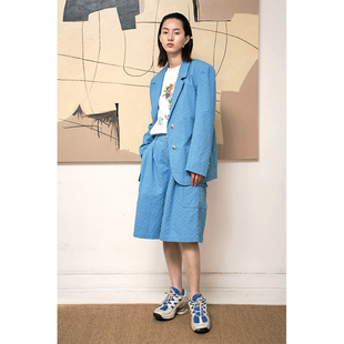 QSC磨毛花扣子蓝色西装 不退不换 外套复古宽松小西服 惊喜五折