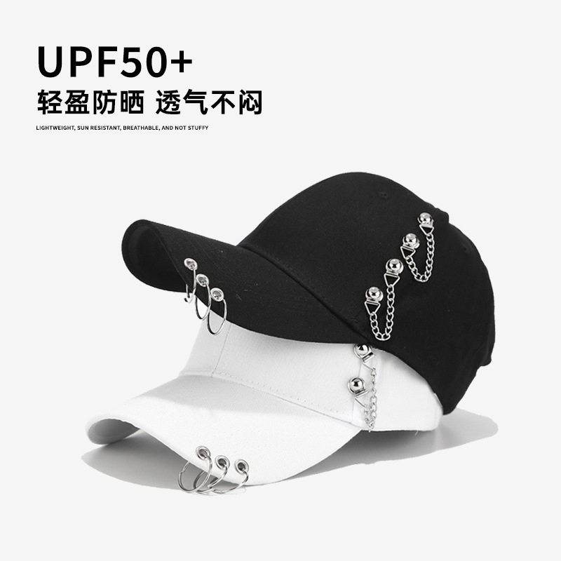 帽子女夏潮百搭韩版棒球帽男学生情侣街头铁环朋克嘻哈鸭舌帽