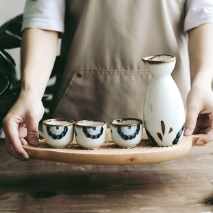 家用酒壶酒杯白酒杯黄酒杯分洒器和风餐具 陶柔手绘手彩清酒瓶套装