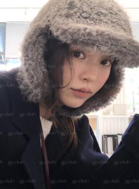 发财宅女同款白色雷锋帽毛绒保暖帽子 毛茸茸抗冻加厚
