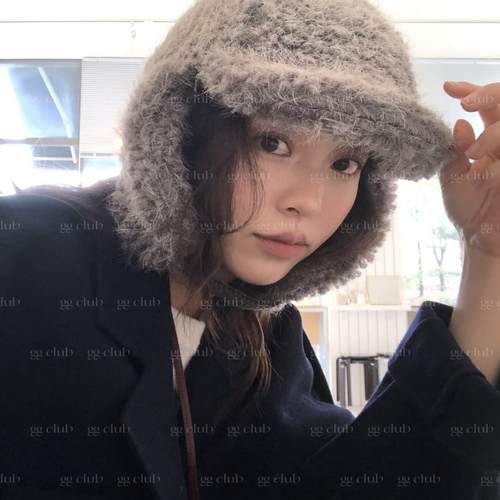 灰色韩系ins风滑雪帽毛茸茸保暖