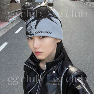 interested not 2023新款 秋冬保暖INS字墨点潮流印花毛线帽针织帽