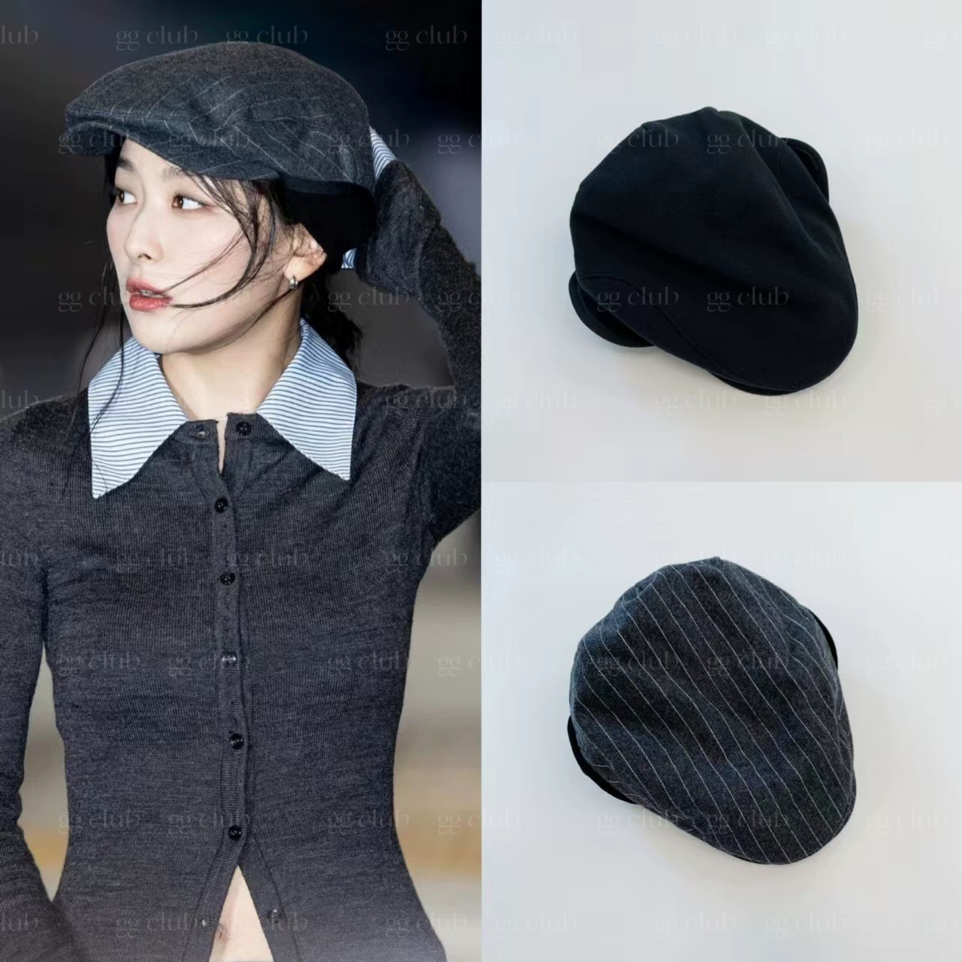 韩国yy复古条纹护耳帽女秋冬