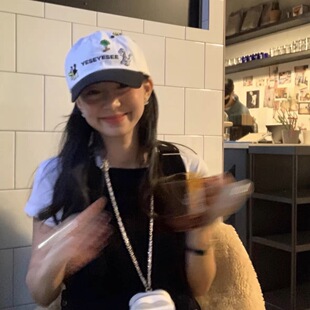 春季feve同款黑白拼色做旧软顶精致童趣味动物刺绣棒球帽鸭舌帽子