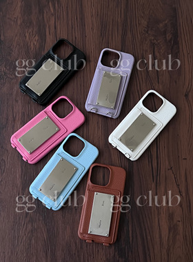 清仓简约皮质卡包 mk多巴胺配色卡包式纯色手机壳 适用于苹果14promax 时髦壳清仓