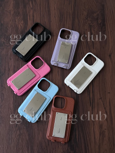 清仓简约皮质卡包 mk多巴胺配色卡包式纯色手机壳 适用于苹果14promax 时髦壳清仓