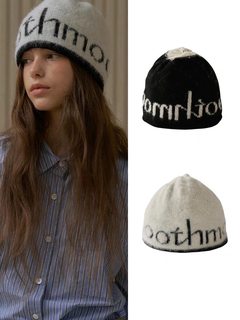 秋冬韩国设计师品牌 羊毛字母提花针织毛线帽两面佩戴 氛围感