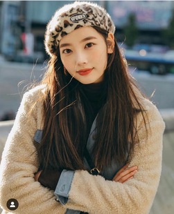 徐梦洁同款 韩国设计师品牌ins日韩豹纹兔毛贝雷帽安艺媛同款