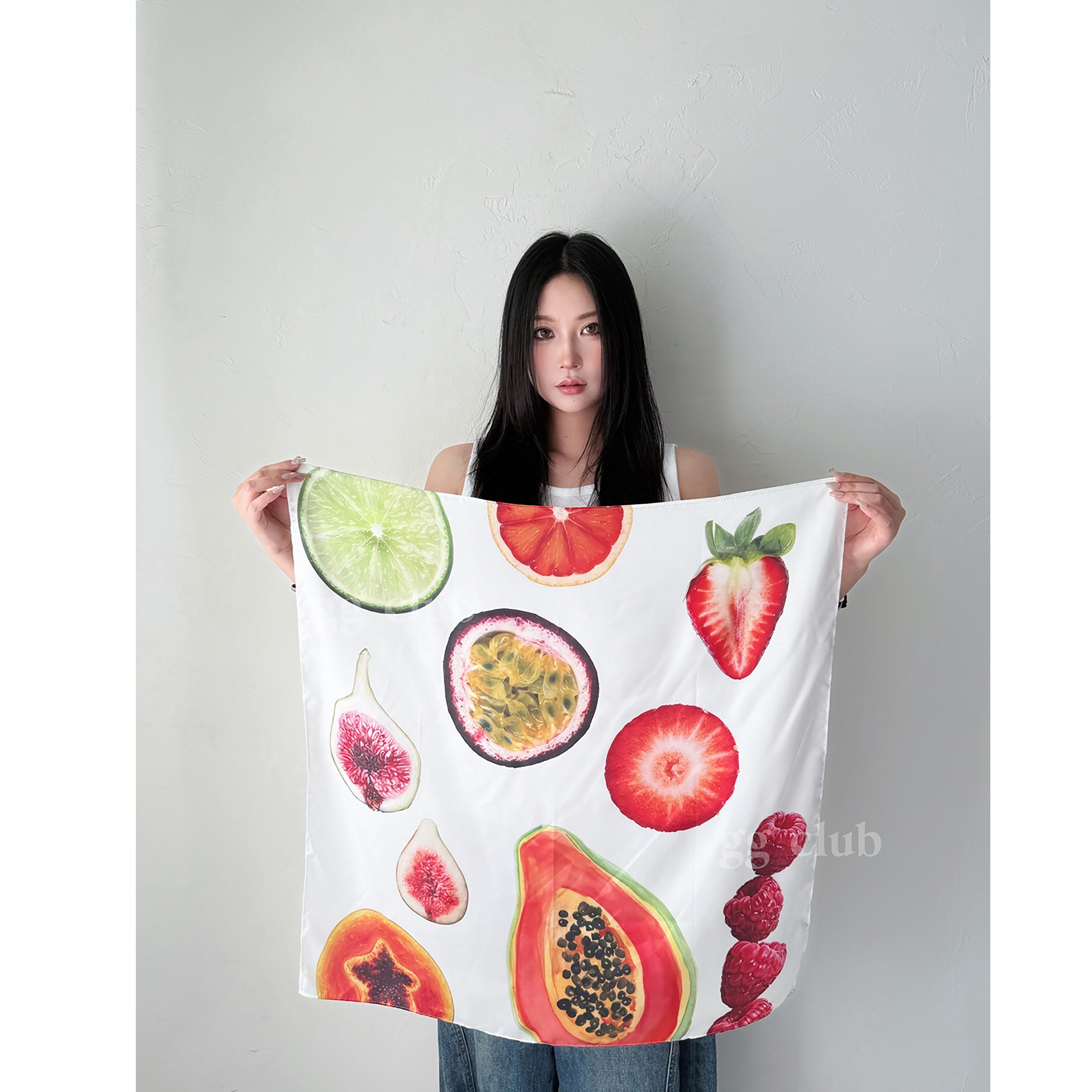 橘橘部落格 自制水果世界方巾絲巾頭巾辣妹音樂節(jié)搭配夏季領(lǐng)巾